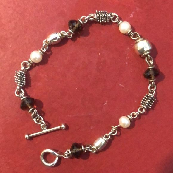 MICHAEL DAWKINS Starry Night Sterling Silver Smokey Quartz Pearl Toggle Bracelet - Picture 3 of 16